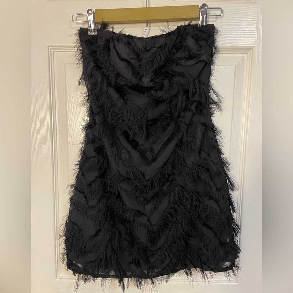 Linen Rose Boutique Black Feather Mini Dress Sz S College Party Going Out